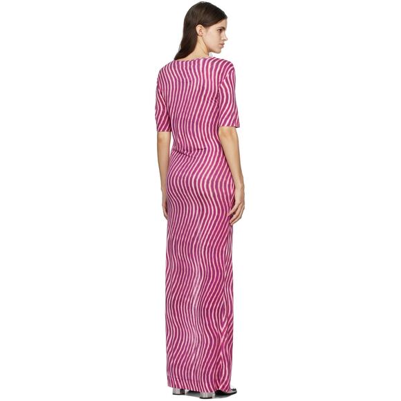 Dries Van Noten Len Lye Pink Striped Print Slit Jersey Maxi Dress Size L - Picture 3 of 13